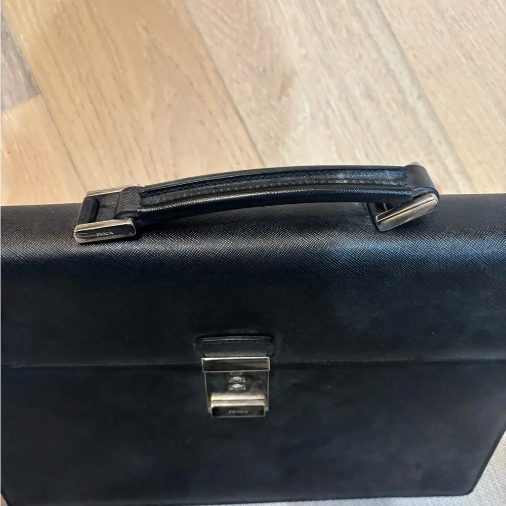 Prada VintageClassic Black Leather Briefcase with SilveHardware - Men's Work Bag